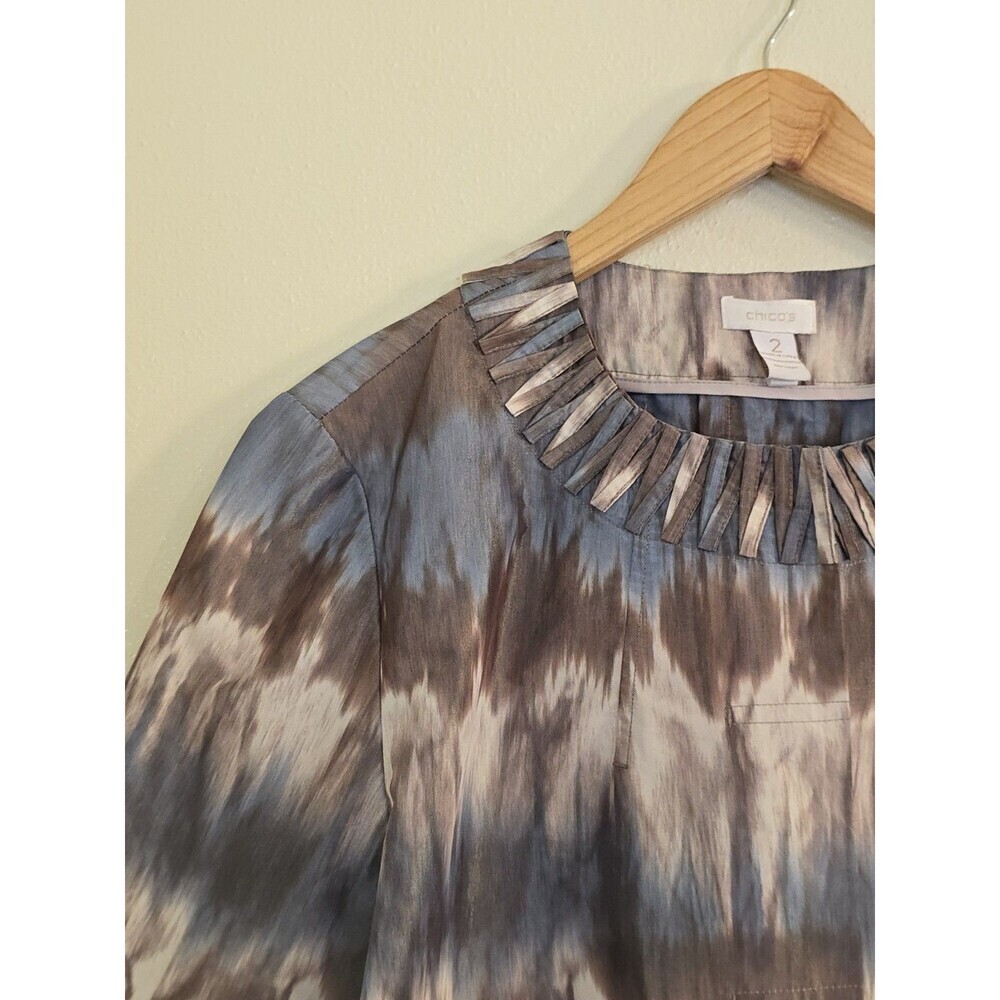 Chico’s Tie Dye Jacket Womens Size 2 L Blue Brown Cropped Snap Front Lightweight - Picture 4 of 11